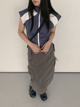 コットンポケットカーゴストリングバックオープンバンディングロングスカート /Mark cotton pocket cargo string back open banding long skirt