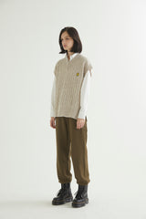 OVERSIZED CABLE KNIT VEST OATMEAL (6608600957046)