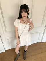 キュートストラップパフ半袖ミニワンピース / Cute Strap Puff Short Sleeve Mini Dress