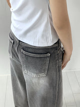 Bertie Gray Washed Stitch Long Wide Denim Pants