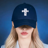Black cross logo over fit buckle cap NAVY