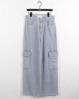ビソップサマーフードファブリックワイドカーゴデニムパンツ / Bisopp Summer Hooded Fabric Wide Cargo Denim Pants
