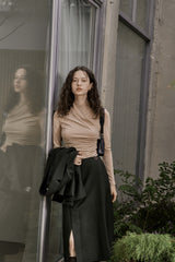 ドレープジャージートップス/DRAPE JERSEY TOP_BEIGE