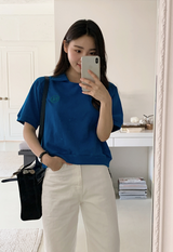 刺繍レタリング襟スウェットTシャツ (3color) (6698383999094)