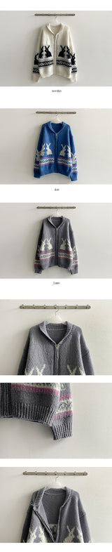 Lera Thick Cozy Rabbit Zip-Up Cardigan
