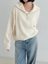 リブハーフジップアップニット / Ribbed Half Zip Up Knit (4color)
