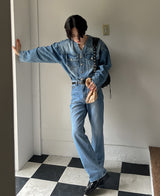 カラーレスブーツカットデニムパンツ/Collarless bootcut denim