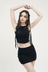 リンクドアイレットスリーブレス / [Seow] Linked eyelet sleeveless, black