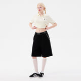 ドゥードゥルチェリーハーフレングスバンディングパンツ / DOODLE CHERRY HALF LENGTH BANDING PANTS [BLACK]