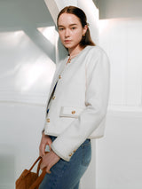 GOLD BUTTON TWEED JACKET IVORY