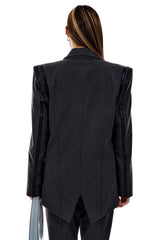 LEATHER LINE TAILORED JACKET (CHARCOAL) (6654719623286)
