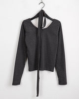 [Muffler set] Tyuji striped round long sleeve t-shirt