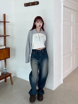 クロップハーフカラーニット/Crop Half Color Knit (2color)
