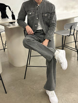 セミオーバーチャイナセットアップデニムジャケット / LMN Semi-Over China Setup Denim Jacket (Gray)