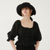SHIRRING SQUARE BLOUSE (BLACK) (6579702661238)