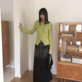 リボンオフショルダーリブスリットニット