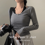 [T-shirt ONLY] ホルタースリーブレス + ストリープオフショルダーロングスリーブセットアップ