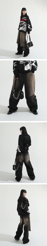 サンドカッティングマキシワイドデニムパンツ