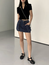 オベットビッグポケットデニムミニスカート/Obet Big Pocket Denim Mini Skirt