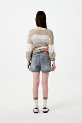 SEE THROUGH BLOCK LONG SLEEVE KNIT [BEIGE]