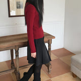 Listy off-shoulder ribbon strap ribbed crop long-sleeved knit
