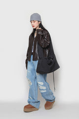 クロップレザーカーディガン / Crop leather cardigan