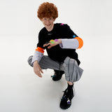 Triple Sleeve T-shirt [Black_Orange_Purple] (6592399278198)