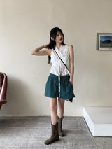 リウムプリーツシャーリングストリングノースリーブブラウス / Leeum pleated shirring string sleeveless blouse
