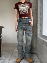 y2kヴィンテージデニムジッパーハイウエストパンツ / y2k vintage denim zipper high-waist pants