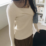 Lobil twist wrap V-neck ribbed long-sleeve knit