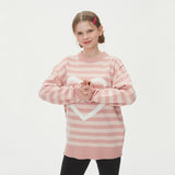 STRIPE HEART ROUND NECK KNIT_PINK (6612837630070)