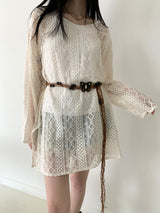 イービーボヘミアンパンチングレースミニワンピース / [Belt Set] Eevee Bohemian Punching Lace Mini Dress