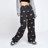 リボンパターンジョガーパンツ/Ribbon pattern Jogger pants [Black]