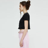 ボタンフロントクロップカーディガン / BUTTON FRONT CROP CARDIGAN (BLACK)