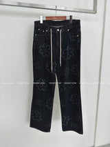 Flower string denim wide pants