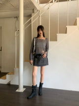 Uro see-through damage slim long sleeve knit
