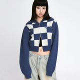 Wool Checkerboard Knit Zip-up  [2 Color]