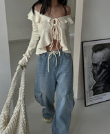Strap Cargo Wide Jeans