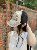 コーニルy2kウォッシング刺繍パッチカラーマッチングボールキャップハット/Cornil y2k Washing Embroidery Patch Color Matching Ball Cap Hat