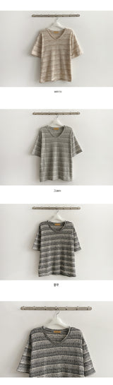 スタイライン柄Vネックニット半袖Tシャツ