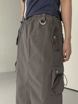 コットンポケットカーゴストリングバックオープンバンディングロングスカート /Mark cotton pocket cargo string back open banding long skirt