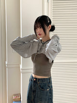 Lots Snap Button Waffle Layered Hooded Bolero