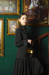ribbon neck shirring onepiece black (6651915927670)