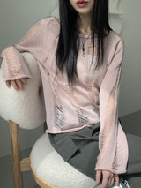 ジュープボートネックダメージサマー長袖ニット / Jupe boat neck damage summer long sleeve knit