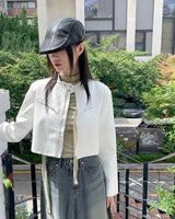 Batle biker pocket cropped leather jacket