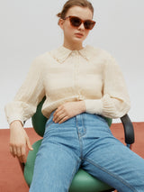 Double collar wrinkle blouse - Butter cream (6682219544694)