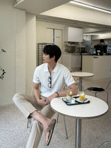 トッドケーブルジップアップ半袖襟付きニット / Tod Cable Zip-Up Short-Sleeved Collar Knitwear (8 colors)