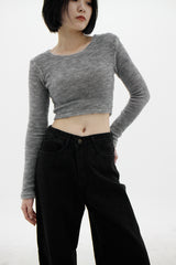 UネックファークロップTシャツ/U Neck Fur Crop T-shirt (4color)