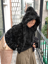 [MADE] Haong Black Rabbit Fur Hoodie Jumper