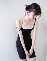 TWO-TONE SLEEVELESS TOP (PINKBLACK)